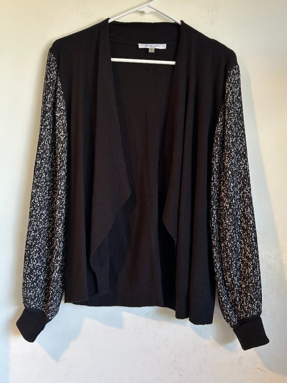 Sioni - Floral Sleeve Black Draped Cardigan